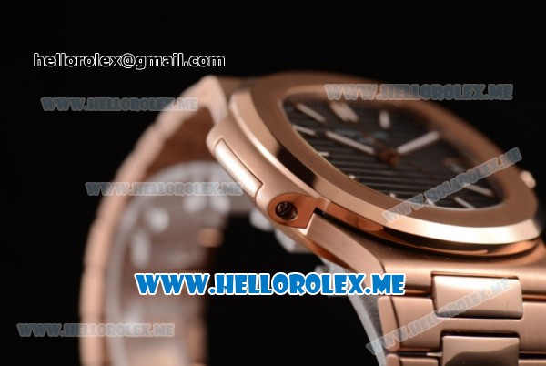 Patek Philippe Nautilus Miyota 9015 Automatic 18K Rose Gold Case/Bracelet with Black Dial and Stick Markers (BP) - Click Image to Close